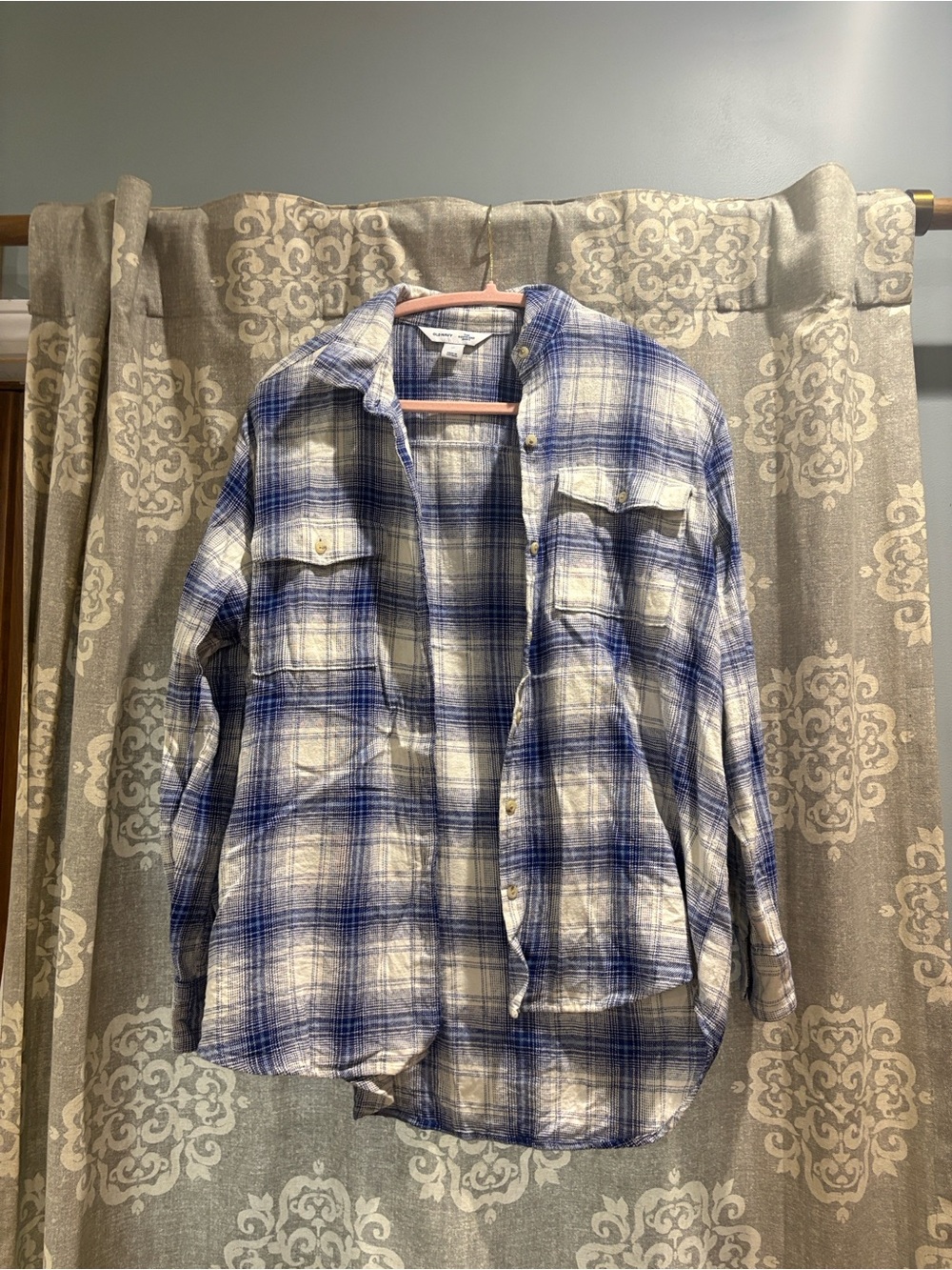 Old Navy Blue and White Plaid Button-Down Shirt